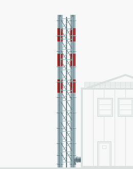 Типовое решение трубы ферменного типа высотой 25 метров с одним газоходом 800 мм