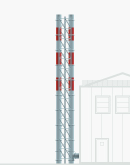 Типовое решение трубы ферменного типа высотой 18 метров с двумя газоходами по 350 мм